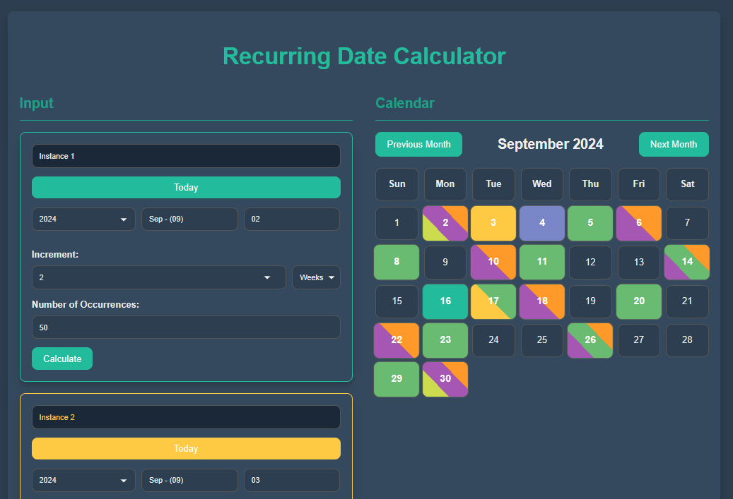 Date Incrementing Calendar Screenshot